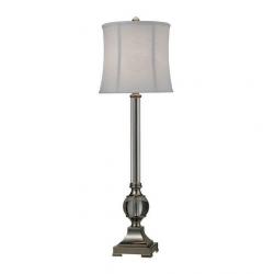 LARGE CRYSTAL BUFFET LAMP WITH PURE WHITE TEXTURED LINEN SHADE
